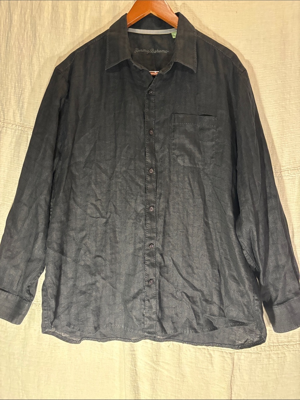 Tommy Bahama Men's Black 100% Linen Long Sleeve Button Down Shirt Mens XL EUC